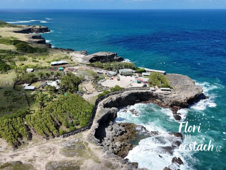 Dramatické korálové útesy na North Point na Barbadosu s tříštícími se vlnami Atlantiku.