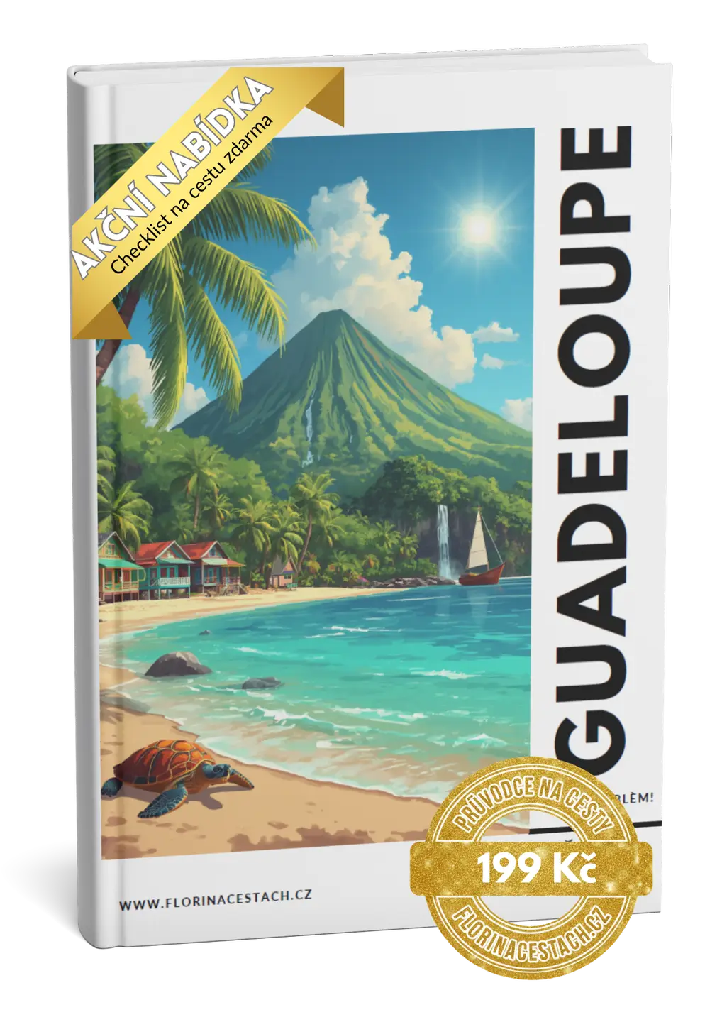 3D obálka digitálního průvodce a itineráře na vlastní pěst pro destinaci Guadeloupe s akční cenou