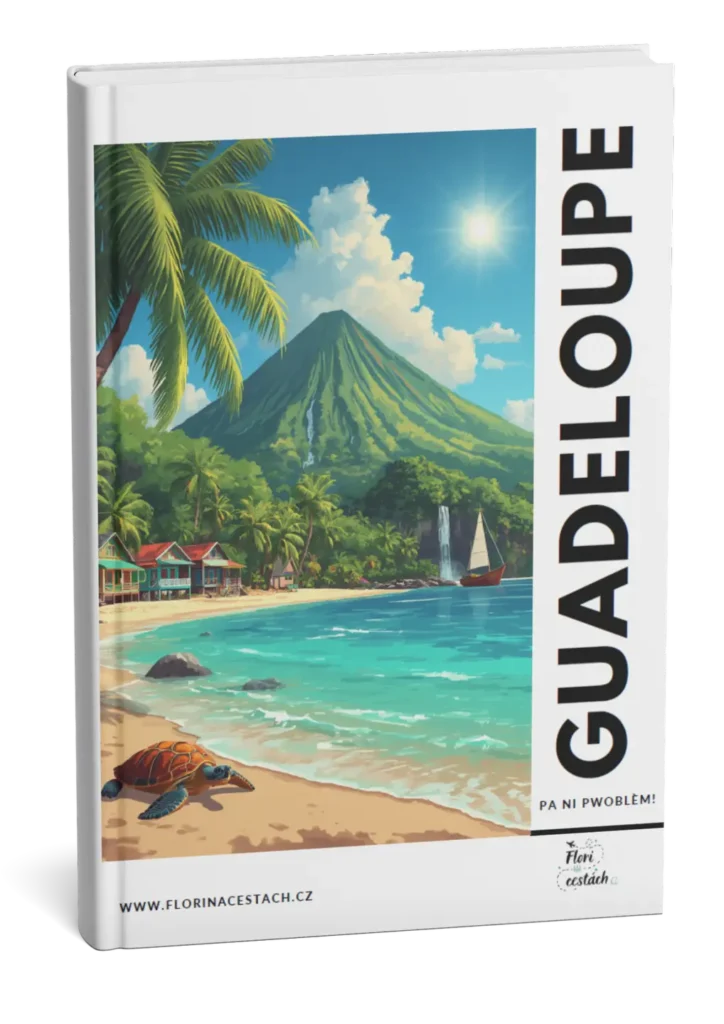 3D obálka digitálního průvodce a itineráře na vlastní pěst pro ostrov Guadeloupe